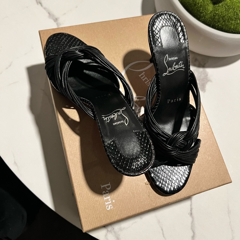 Christian Louboutin MULTITASKI 70 Woven Leather Mules Sandals Heels Shoes